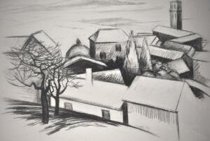 Cortona Rooftops - 198? - 30"x40"  - charcoal pencil