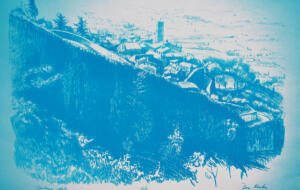 Etruscan Wall  - Cortona, Italy - 1990- 24x18 - litho -