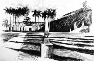 Ringling Museum, late shadows  1996  30x40  charcoal